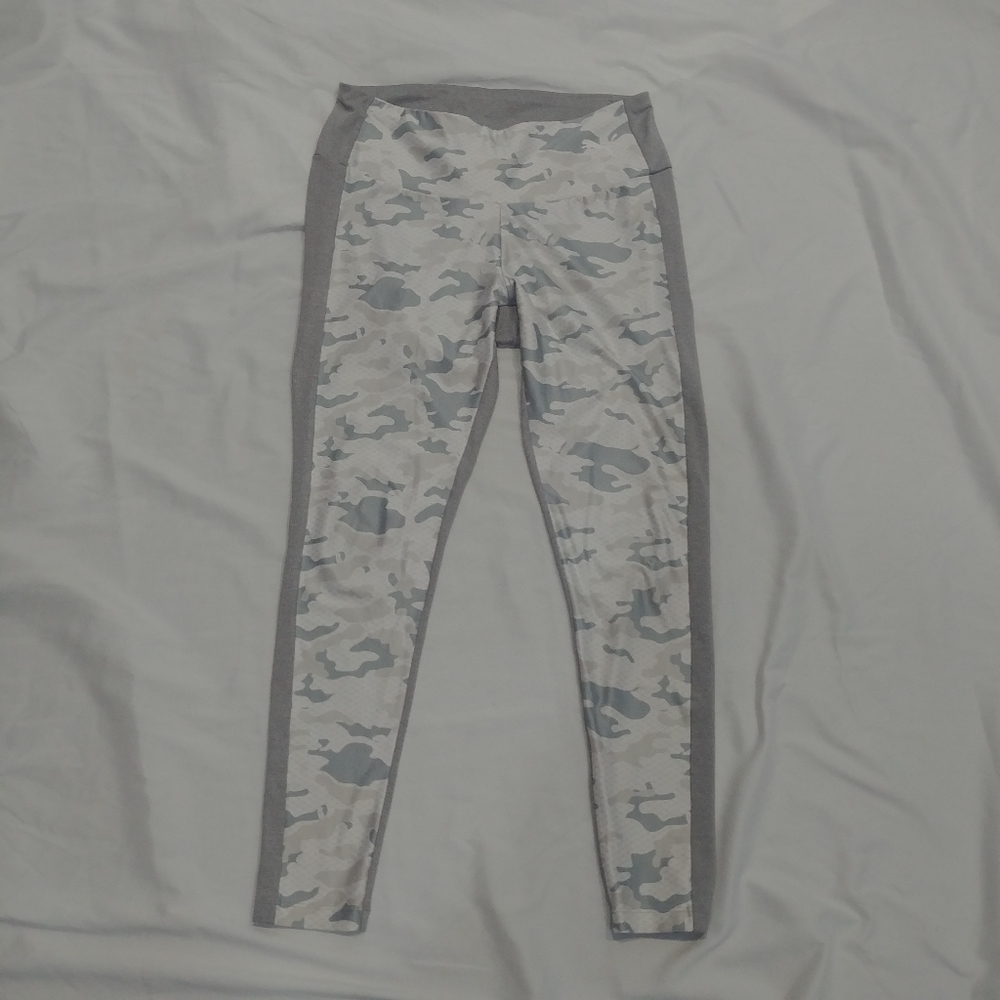 Puma leggings shiny gray white camouflage camo pattern full length Large